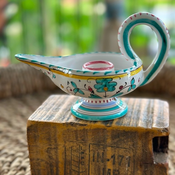 Italian Pottery Aladdin Lamp Candle Holder - Picture 1 of 12